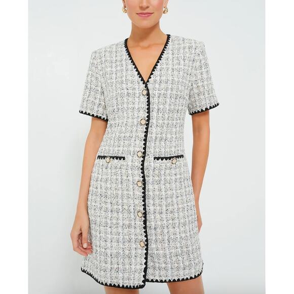 Tuckernuck Pomander Place White Tweed Josephine V-Neck Mini Dress B1254 Size XL - Picture 1 of 10